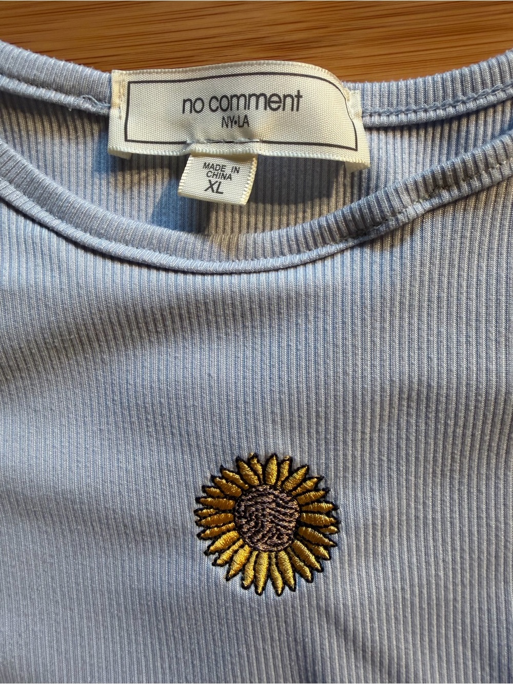 Light Blue Daisy-Embroidered Ribbed Tee - Y2K - Picture 2 of 5